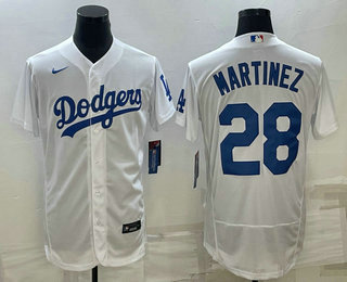 Men%27s Los Angeles Dodgers #28 JD Martinez White Flex Base Stitched Baseball Jersey
